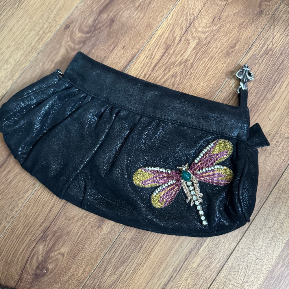 Donald J Pliner Black Clutch with Dragonfly